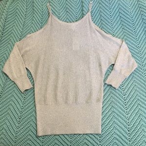 Silver Dolman Sleeve Cold Shoulder Top